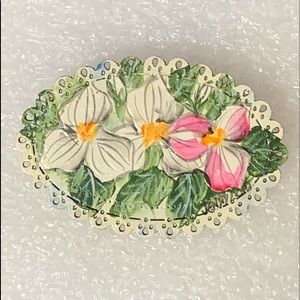 Painted Floral Oval Wooden Brooch/Pin